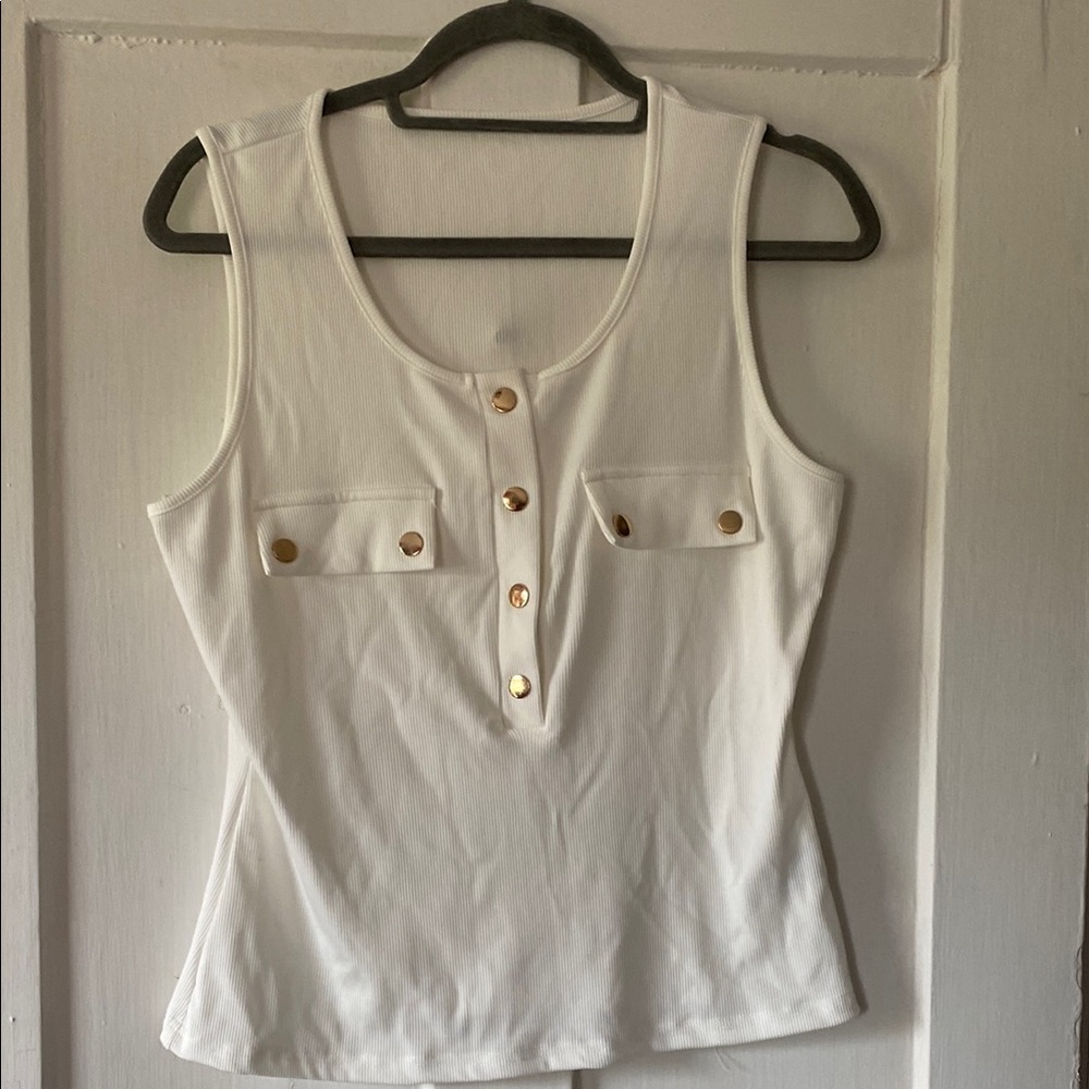 SHEIN White Fitted Polo Tank Top